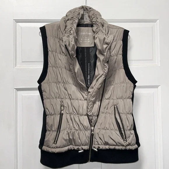 CALVIN KLEIN PERFORMANCE QUILTED PUFFER VEST Full Zip Taupe & Black Size XL - Picture 6 of 12